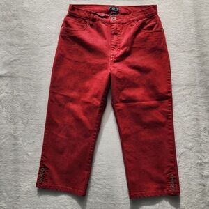 FDJ French Dressing Suzanne Capri Womens 10 Red Stretch Denim Buttons Preppy